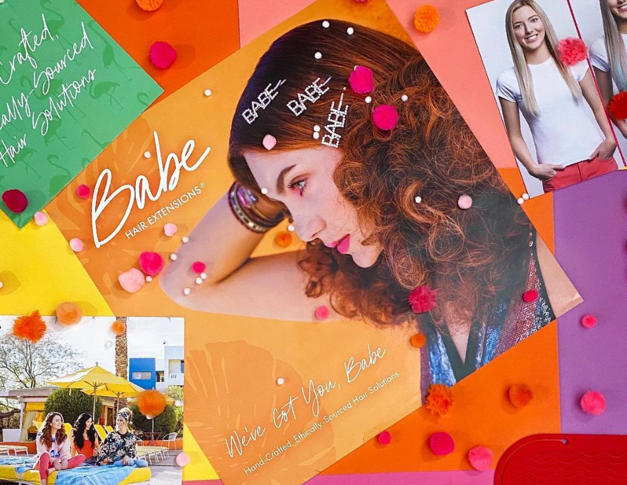 A vibrant assortment of photos showing and stating Babe Hair Extensions.